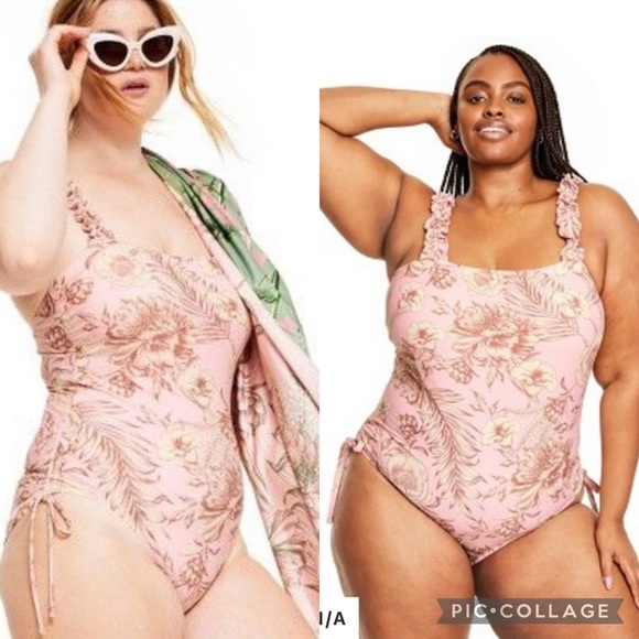 NWT Romantic Floral Print Flutter Sleeve Medium Coverage One Piece Swim SIZE 1X - Picture 1 of 17